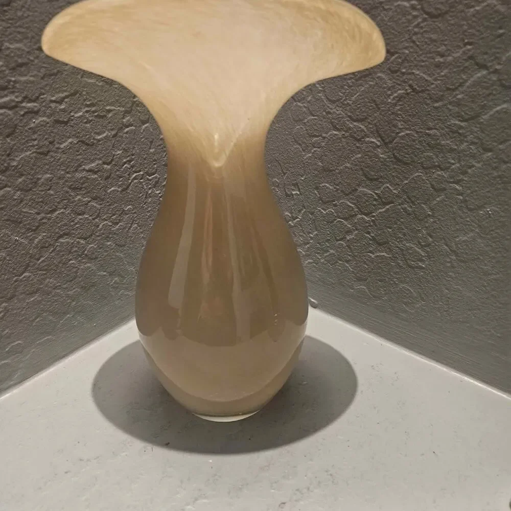 Art Glass Heavy Vase Beige Tan 10.5